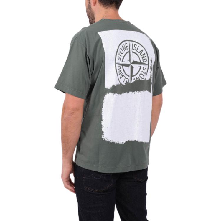 Stone Island Round Neck Pullover Letter Brand Logo Pattern Print Embroidery Slim Fit Short Sleeve T-Shirt Men T-Shirt Khaki 80152RC89-V0059
