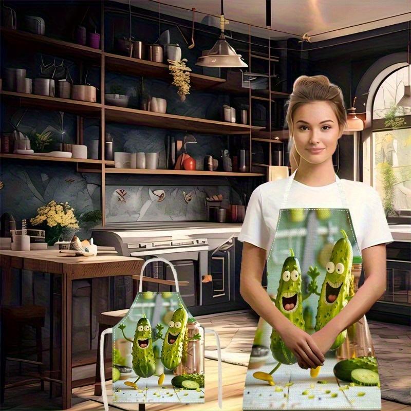 1pc Funny Pickle Cartoon Apron Cute Vegetable Kitchen Cooking Baking Linen Apron For Adults Kids Gift Baking Lovers Funny Gift