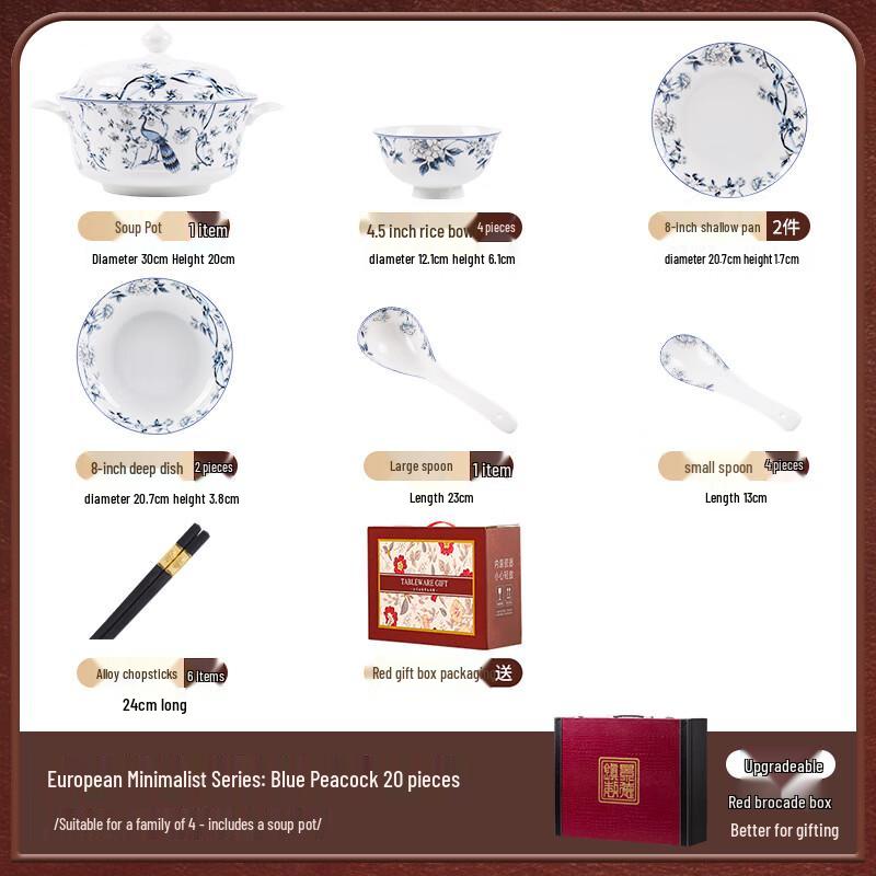 Mode Lanka Blue Peacock 20-Piece Ceramic Dinnerware Set