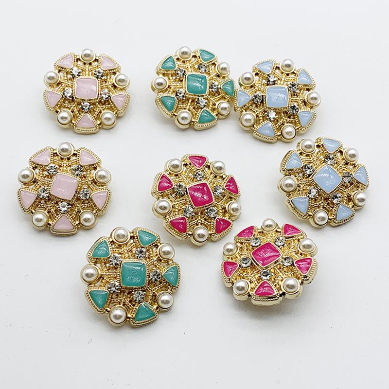 Vintage Coco-Style Rhinestone Metal Buttons for Woolen Coats
