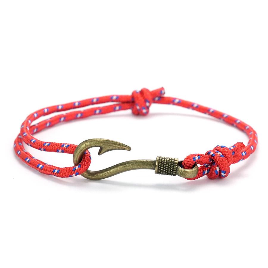 Retro Fishhook Bracelet Men Multicolour Adjustable Nautical Beach Surfing Hand Accessories Lucky Red Paracord Braclet Pulseras