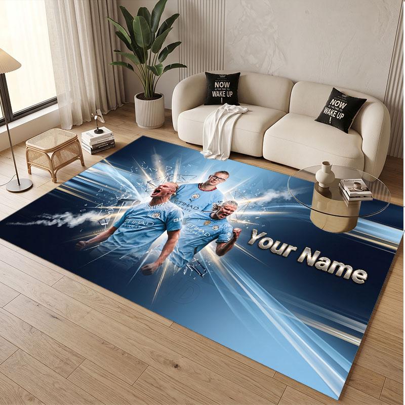 Custom Rug Erling Haaland Pattern Print Name Text Soft Non‑Slip Floor Carpet for Home Indoor Decoration