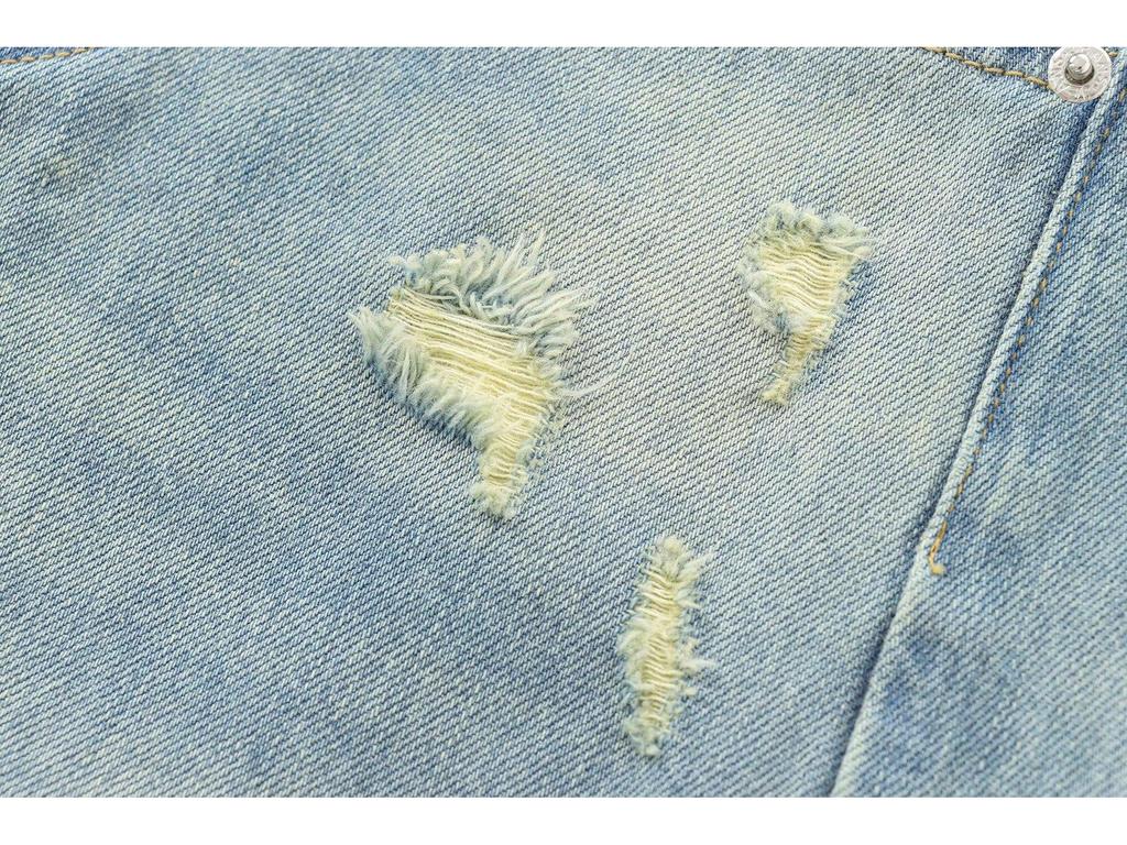 2024 Autumn Women's Distressed Mid-Waist Straight-Leg Jeans - French-Inspired European & American Fashion Trend