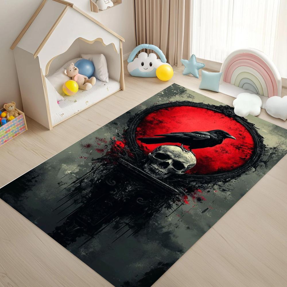 Crow Skull Printed Carpet Dark punk patterned carpet anti slip entrance door mat Living room bedroom decoration rug