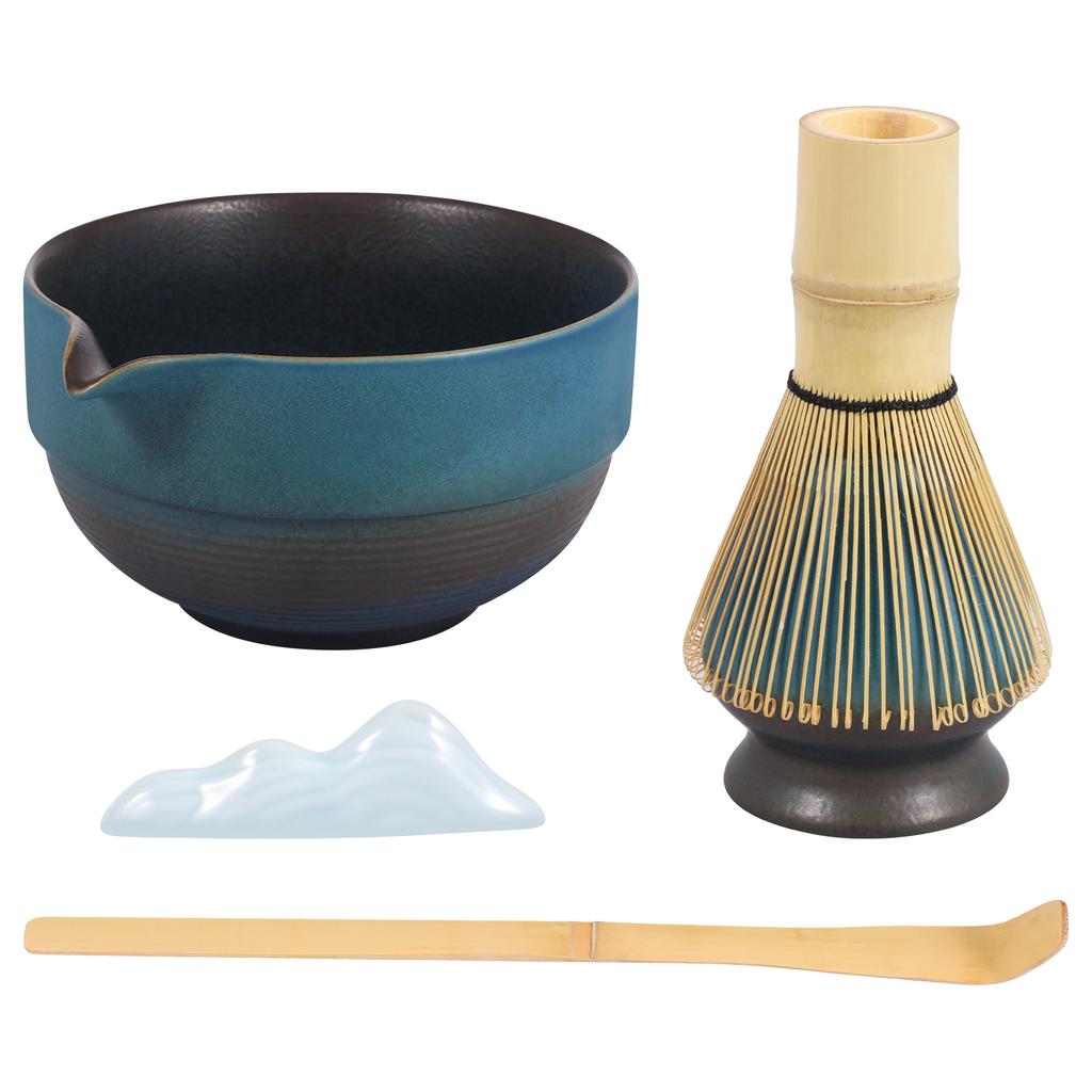 Japanese-style Matcha Making Tool Kit with Ceramic Bowl Whisk/Scoop Holder Bamboo Whisk and Scoop Teaset Giftbox for Tea Lovers