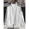 Men Women Windbreaker Jacket Loose Casual Stand Collar Outerwear Striped Plaid