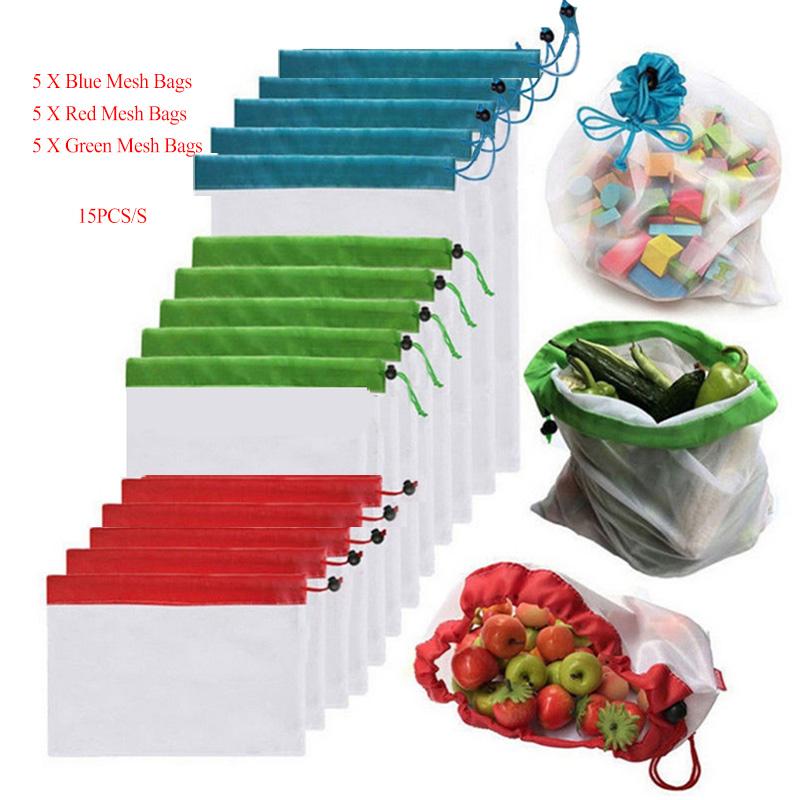 15pcs Reusable Mesh Produce Bags Washable Eco Friendly Bags for Grocery Shopping Storage Toys Fruit Vegetable Storage Bag