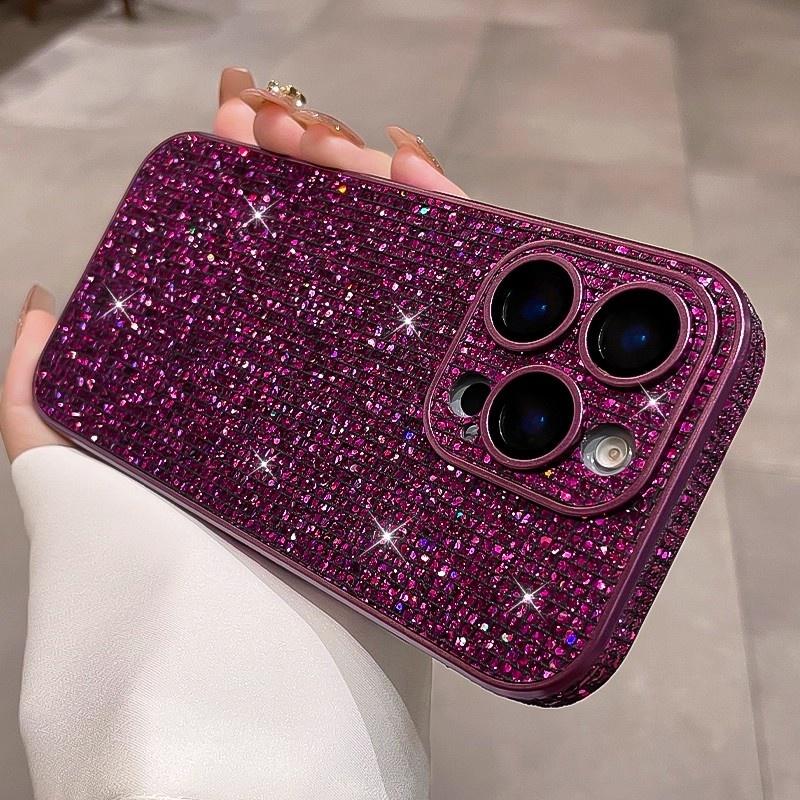 Bling Sparkling Diamond Rhinestones Phone Case For iPhone 17 16 15 14 13 12 Pro Max Camera Protection Shockpoof Bumper Cover