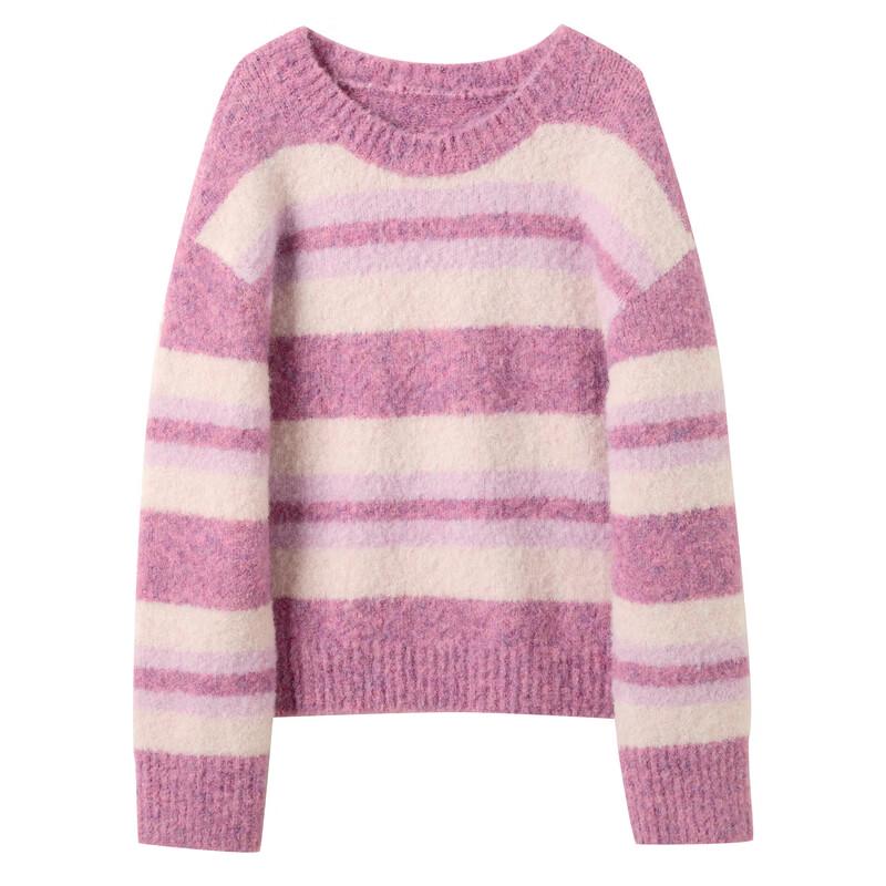 Sancai Women's Striped Round Neck Knit Sweater