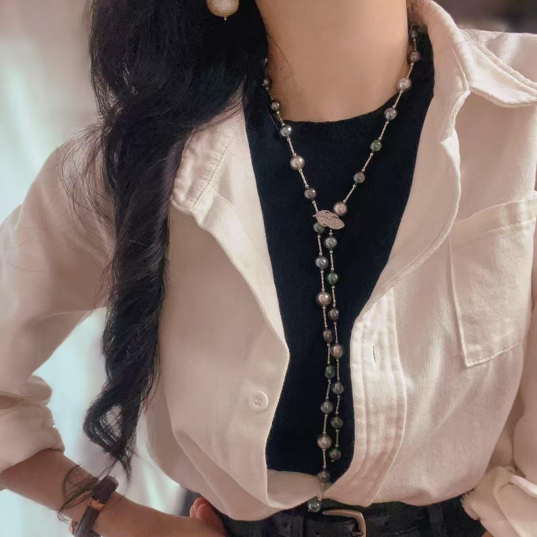 

Vintage Morandi Color High Quality Strong Highlight Imitation Pearl Necklace Collarbone Chain Sweater Chain
