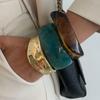 Ingemark 3 Styles Boho Irregular Chunky Resin Wide Bangles for Women Trendy Vintage Metal Spring Bracelets Party Daily Jewelry
