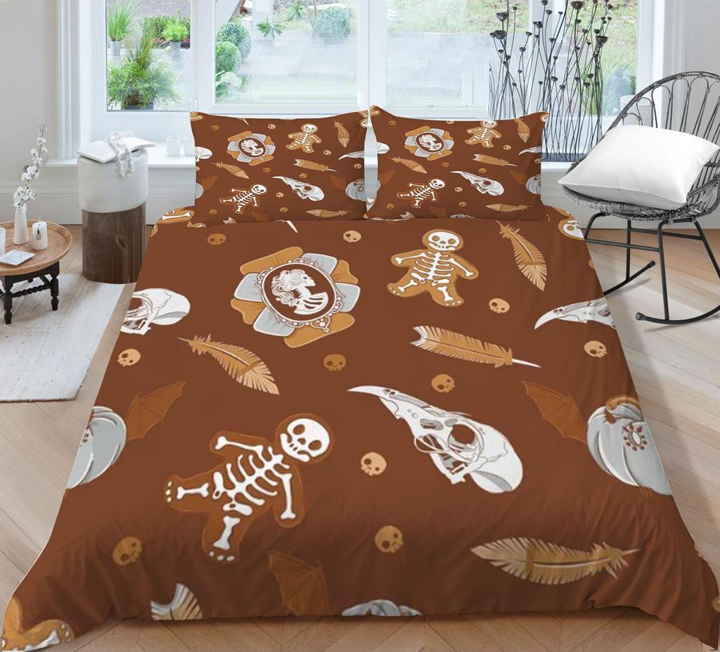 Bed Cover Home Bedclothes Bedding Set 2/3pcs 3D Skull Printing Microfiber Washable Bed Quilt Cover Set