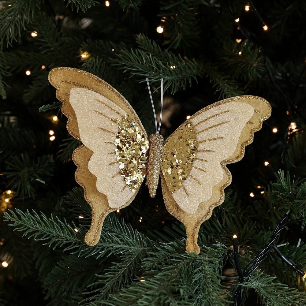 Velvet Butterfly Christmas Flower Double Simulation Glitter Christmas Decorations Flocking Artificial Exquisite Sequins