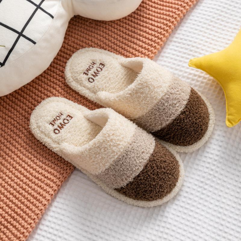 Cotton slippers women's autumn and winter home fluffy slippers cute home men's non-slip stall