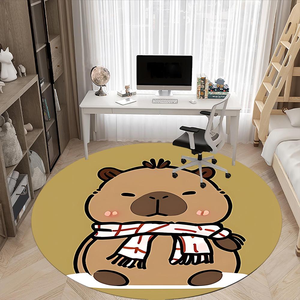 1pc Winter Scarf Capybara Carpet for Office Non-Slip, Round Carpet, Soft & Comfortable, Carpet for Office, Lightweight Round Floor Mat