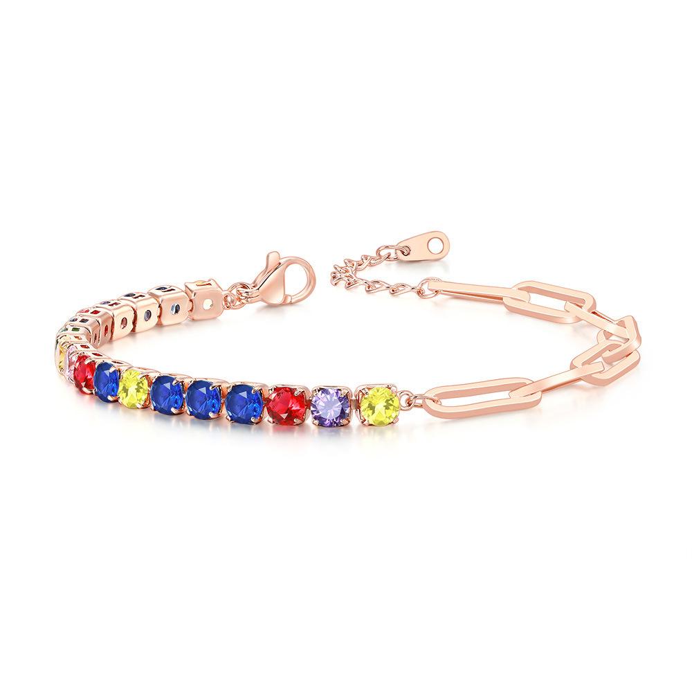 Paper Clip Splicing Tennis Bracelet Women'S Round Zircon 12 Birthstone Jewelry