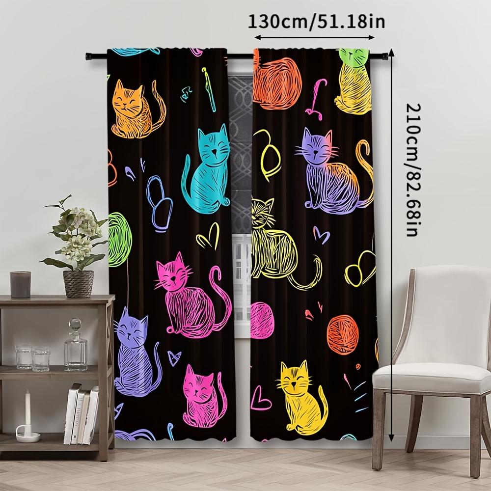 2pcs Gradient Cat Curtains   Cartoon Kitten Neon Pets Animal Theme Window Drapes for Living Room Bedroom Decor