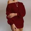 Lässiges Europäisches Off-Shoulder Strickkleid mit Laternenärmeln