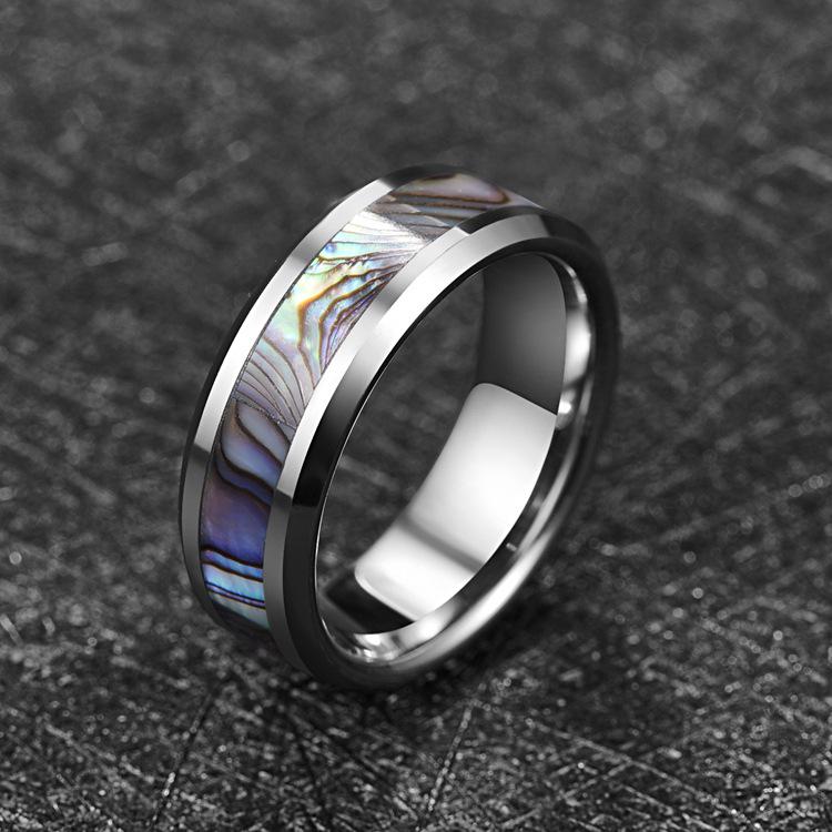 Men's Tungsten Steel Ring with 8mm Abalone Shell Inlay, US Size 7-12 in Stock.