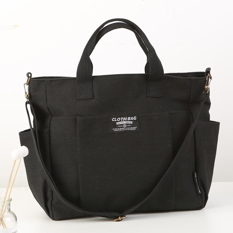 Tote Canvas Bag Thickened Multi-Pocket Japanese Leisure Student Computer Simple Portable Shoulder Crossbody School Bag Satchel