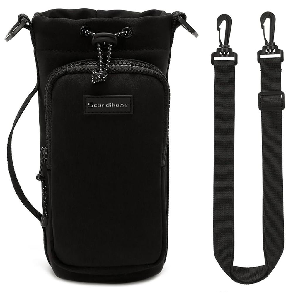 

Портативная сумка для бутылки с водой с регулируемым плечевым ремнем, чехол для бутылки с водой для ходьбы, пеших прогулок, кемпинга, спортзала чёрный