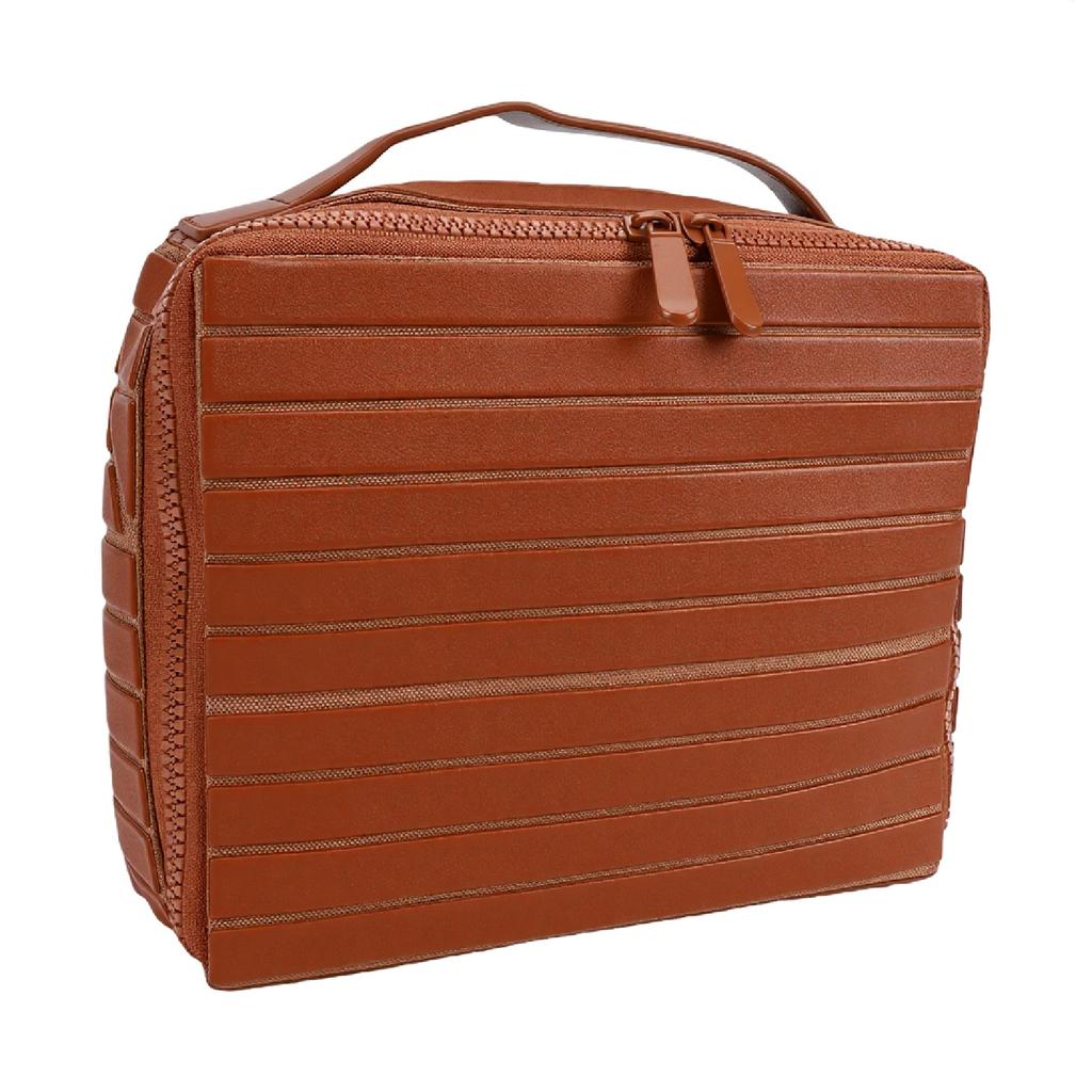 Borsa da Trucco Parallela Impermeabile Grande Capacità Scomparti Multipli Portatile Pieghevole Borsa da Trucco per Donne Marrone