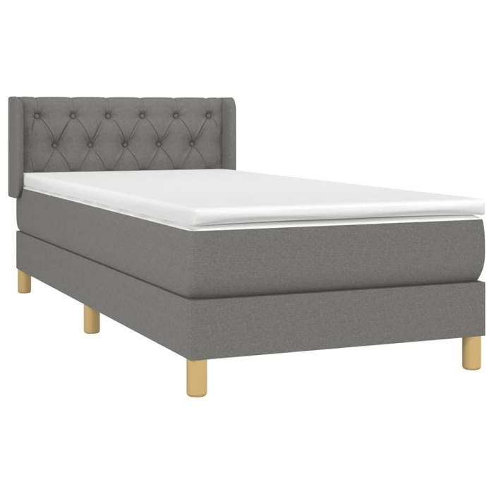 3130466 vidaXL Lit à sommier tapissier avec matelas Gris foncé 80x200 cm Tissu