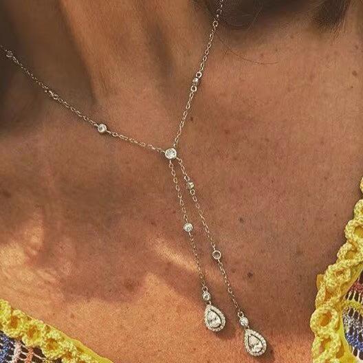 New Fashion Wedding Engagement Gift Water Drop Cubic Zirconia Long Chain Y Lariat Bridal Silver Diamond Necklace