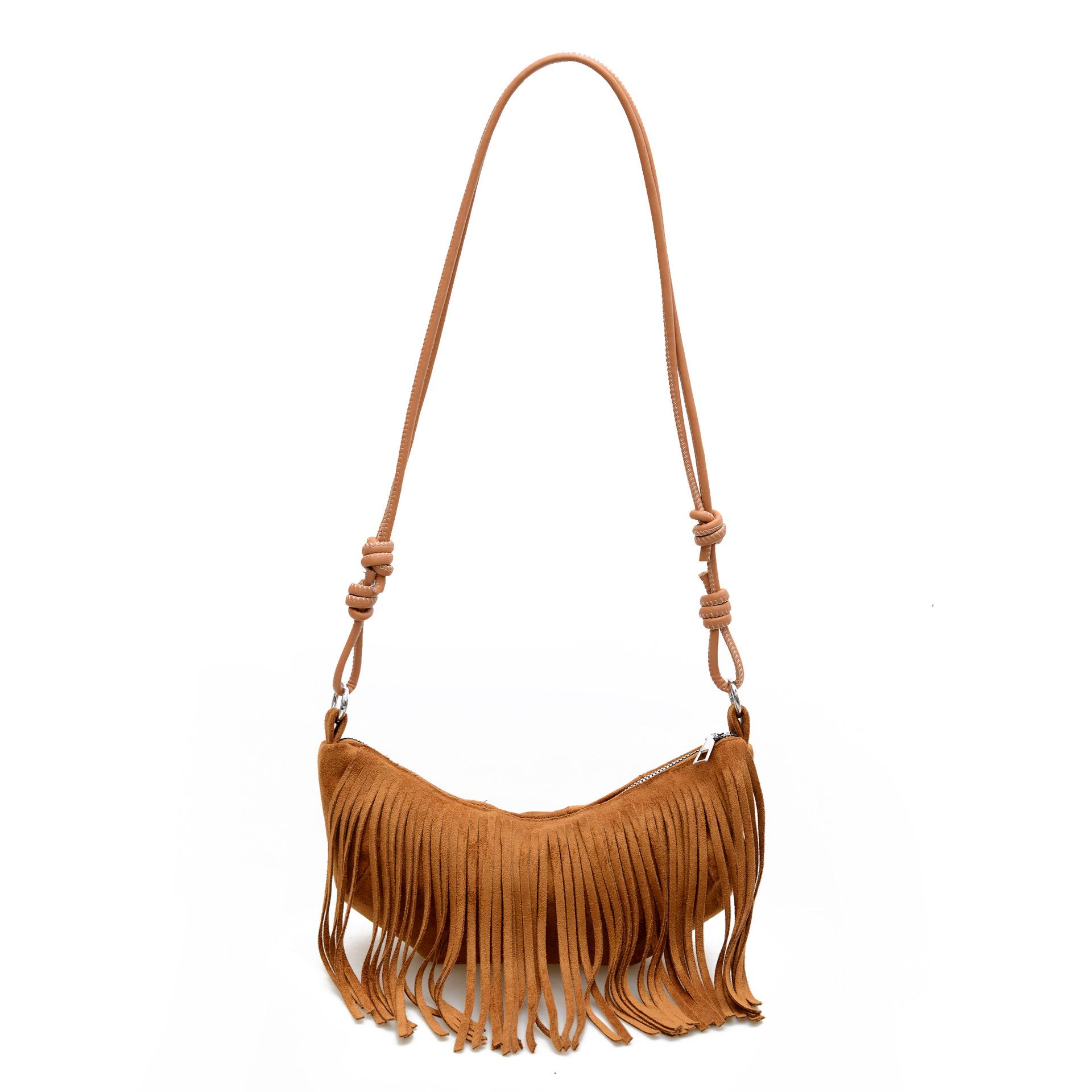 

Сумка с бахромой, Ретро и модная, Сумка на одно плечо для горячей девушки, Сумка-рожок через плечо жёлтый/коричневый