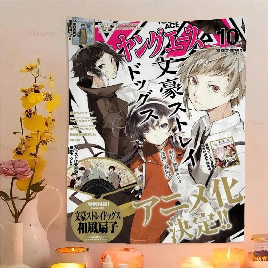 Bungo Stray Dogs Anime Magazine Cover Tapestry Young Ace Wall Hanging Anime Art Decor for Bedroom Dorm Living Room Flat Print