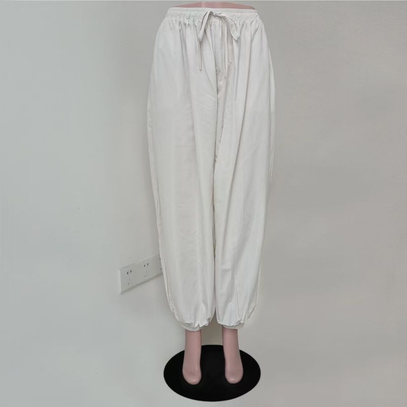 

Western Style New Fashion Loose Casual Ankle-tied Bloomers Elastic Waist Drawstring Trousers Loose Pants Apricot S
