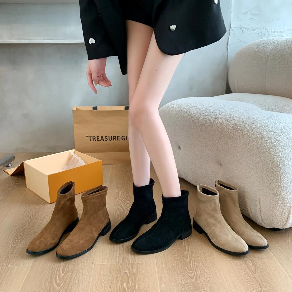 Fashion Cow Suede Ankle Modern Boots Women Square Toe Women's Shoes On Sale  Mid Heel Solid Concise Women's Boots Botas