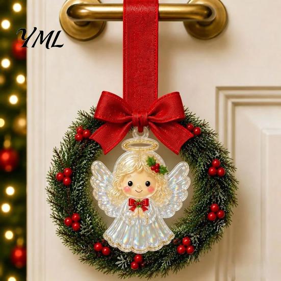 Holiday Party Souvenirs Mini Christmas Wreath Door Handle Decoration, Gingerbread/Angel/Bell/Snowman Artificial Pine Small Hanging Decor with