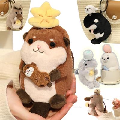 15cm Organismo Marino Lontra Foca Squalo Ornitorinco Giocattoli Cartone Animato Zaino Portachiavi Ciondolo Rotante Originalità Bambole Kawaii Regali di Compleanno