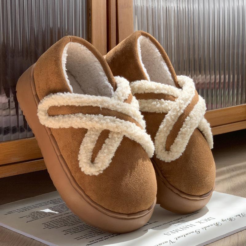 New simple retro all-inclusive heel cotton shoes winter indoor velvet warm non-slip cross Velcro shoes