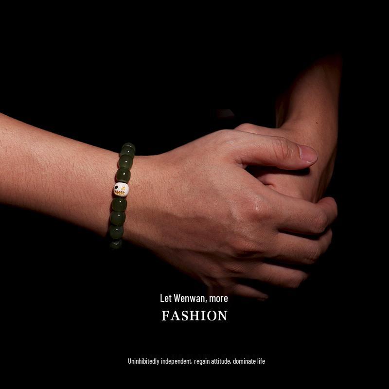 Mammoth Ivory Sun Moon Stars Barrel Beads Bracelet with Buddhist King Kong Bodhi Accessories