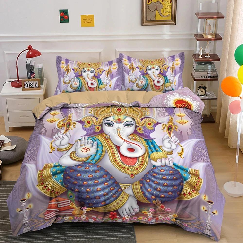 Boho Mandala Colorful Design God Ganesha Queen Bedding Set King Duvet Cover Sets Pillowcase Indian Symbol Quilt Cover Full Size