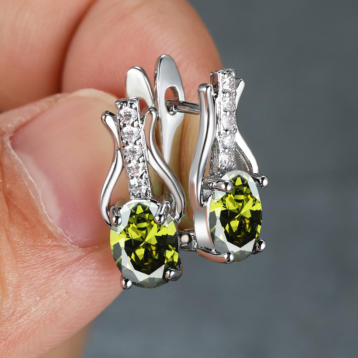 

1 пара серебряных клипс с камнями овальной огранки, зеленые, красные, белые, черные висячие серьги с камнями, свадебные украшения для женщин оливковое зеленый