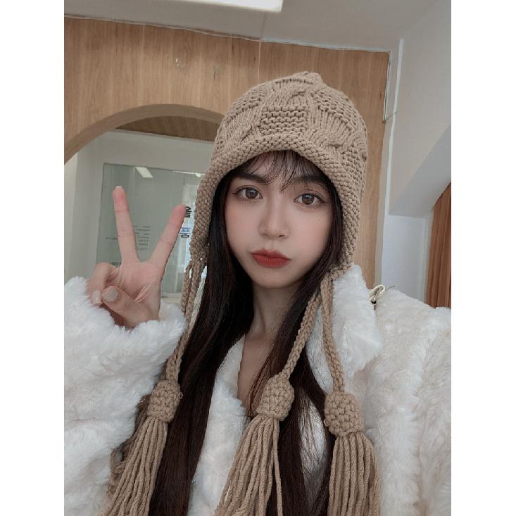 Autumn And Winter Women'S Ear Protection Knitted Hat Sweet And Cute Versatile Knitted Hat Handmade Warm Lei Feng Hat