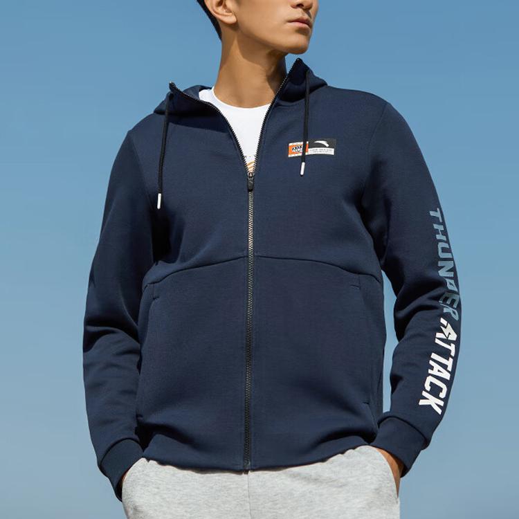 Anta Training Series Logo Letter Zipper Hooded Long Sleeve Jacket Men jackets Blue 152217703-1