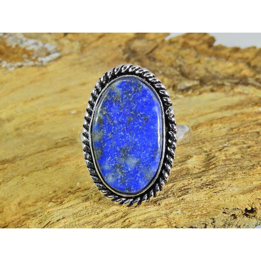 Natural Lapis Lazuli 925 Solid Sterling Silver Ring Size US-8 PG-38