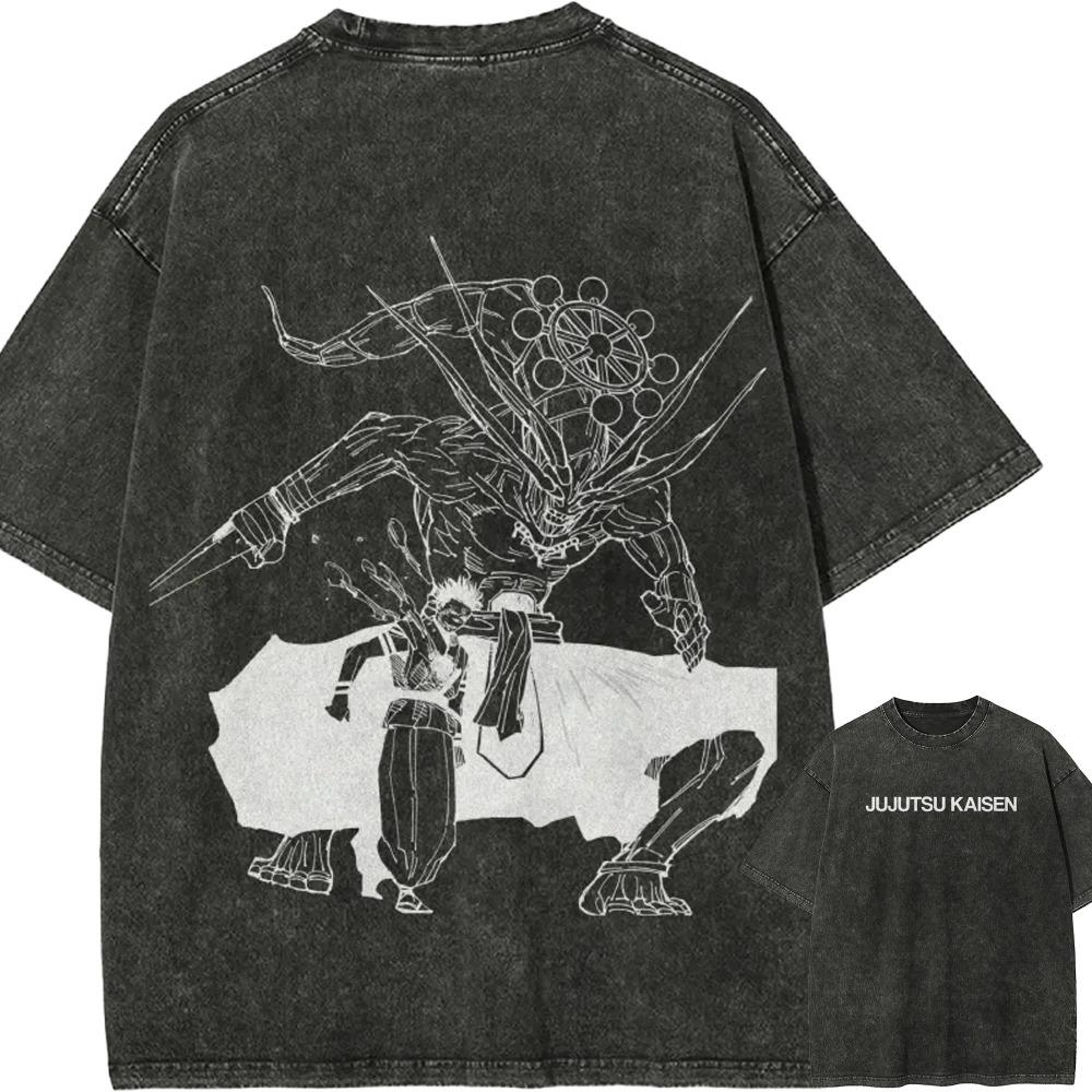Jujutsu Kaisen Fushiguro Megumi "Shikigami Battle" Manga Panel Vintage Washed Oversized Black T-Shirt | Shonen Anime Fan Unisex Streetwear Tee