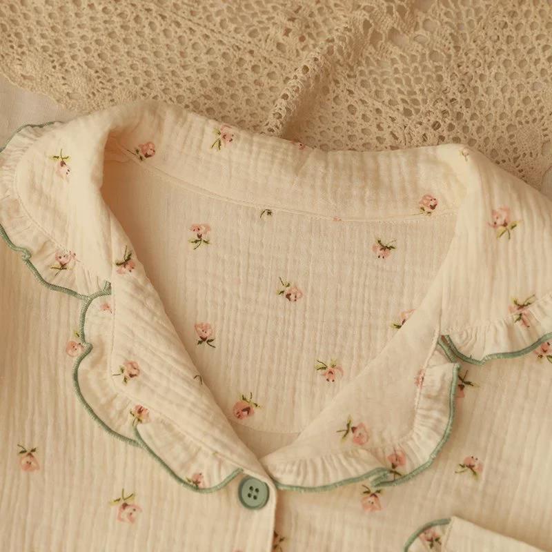 Damen Spitzen Langarm Strickjacke Pyjama Set - Süßes Blasen-Design für Frühling und Herbst