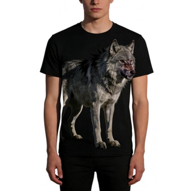 Men's Premium Cotton T-Shirt with Unique Wolf Print - Fashionable Casual Graphic Shirt for Modern Outfits