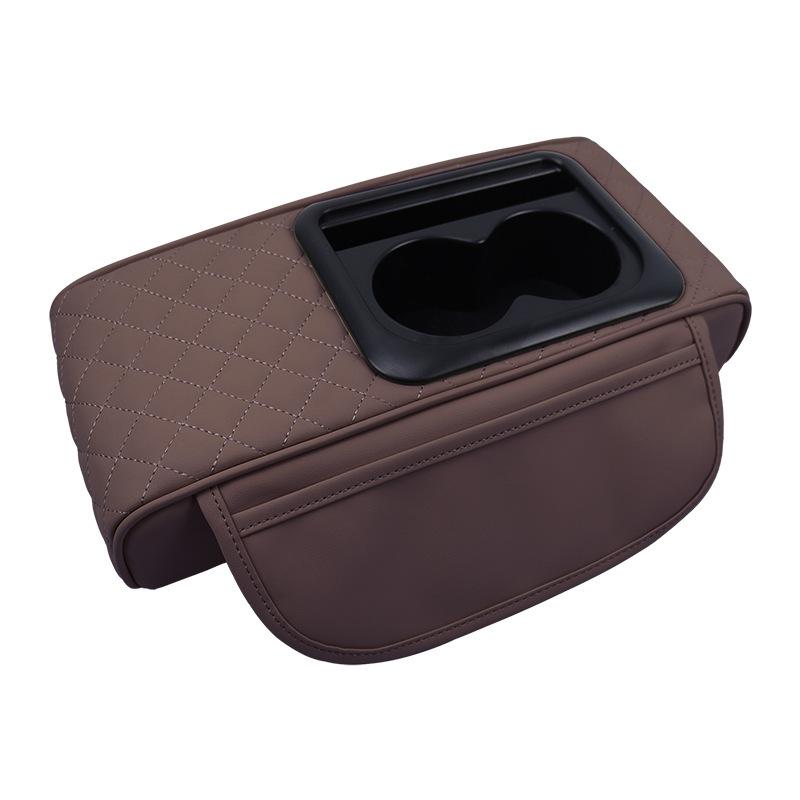 Auto PU Leder Universal Armlehnenkonsolenverlängerung mit 2 Getränkehaltern Auto Innenraum Aufbewahrungsbox Erhöhungskissen Taschentuch Organizer