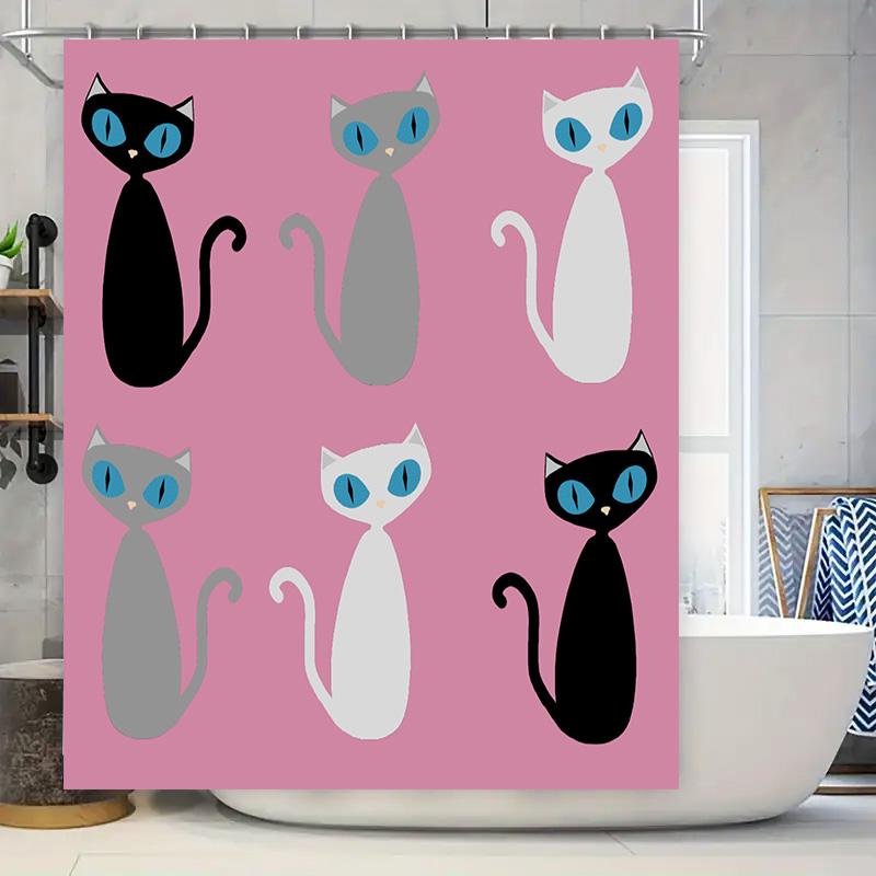 

Vintage Cat Pattern Shower Curtain Set Decorate Your Bathroom with a Retro Charm This catchy and descriptive title emphasizes bo 90x180cm