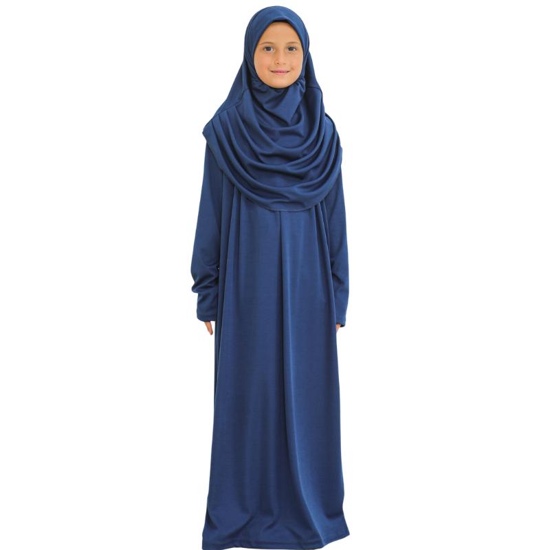 Rochie de Rugăciune pentru Copii Haine Musulmane pentru Fete Abaya cu Mâneci Lungi cu Hijab Set Maxi Islamic din Două Piese Eșarfă Caftan Jilbab