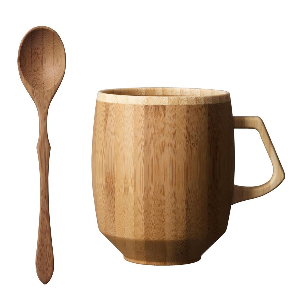 RIVERET Grande Mug + Spoon, 400ml, Bamboo, Dishwasher Safe, RV-208S (Brown)