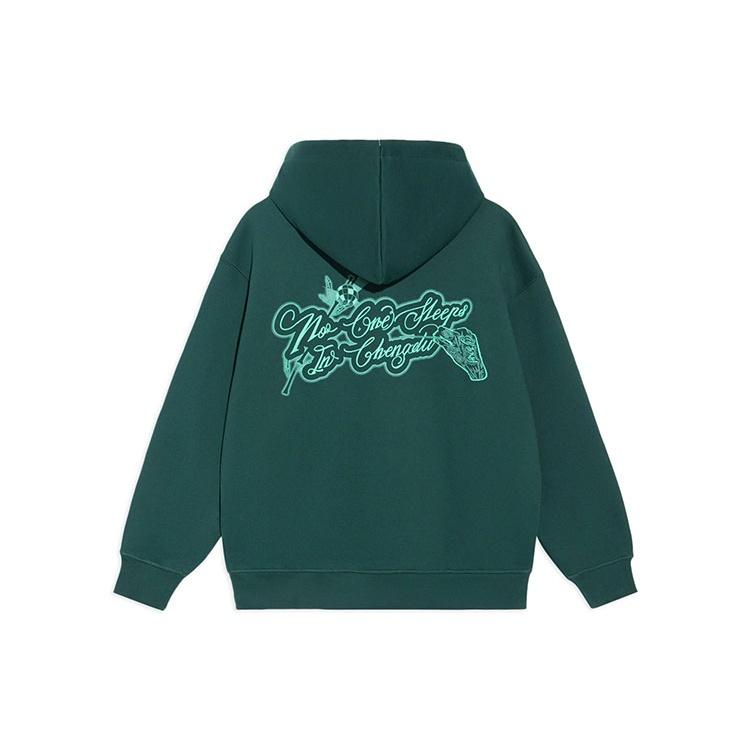 Li-Ning BADFIVE Sports Basketball Series Printing Hoodie Dark Green Unisex AWDRH61-3 L