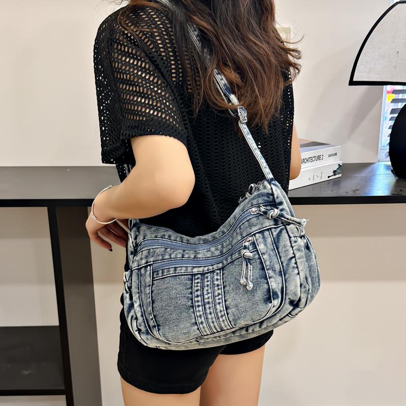 Geantă de umăr pentru femei Geantă tote din denim Stil colegial Geantă crossbody